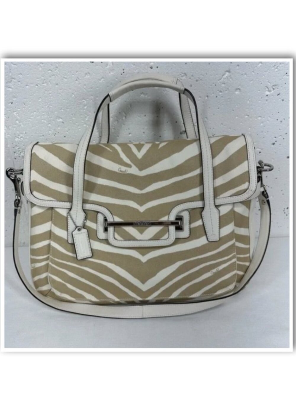 Coach Taylor Zebra Print Marlin Flap Satchel Shoulder Bag